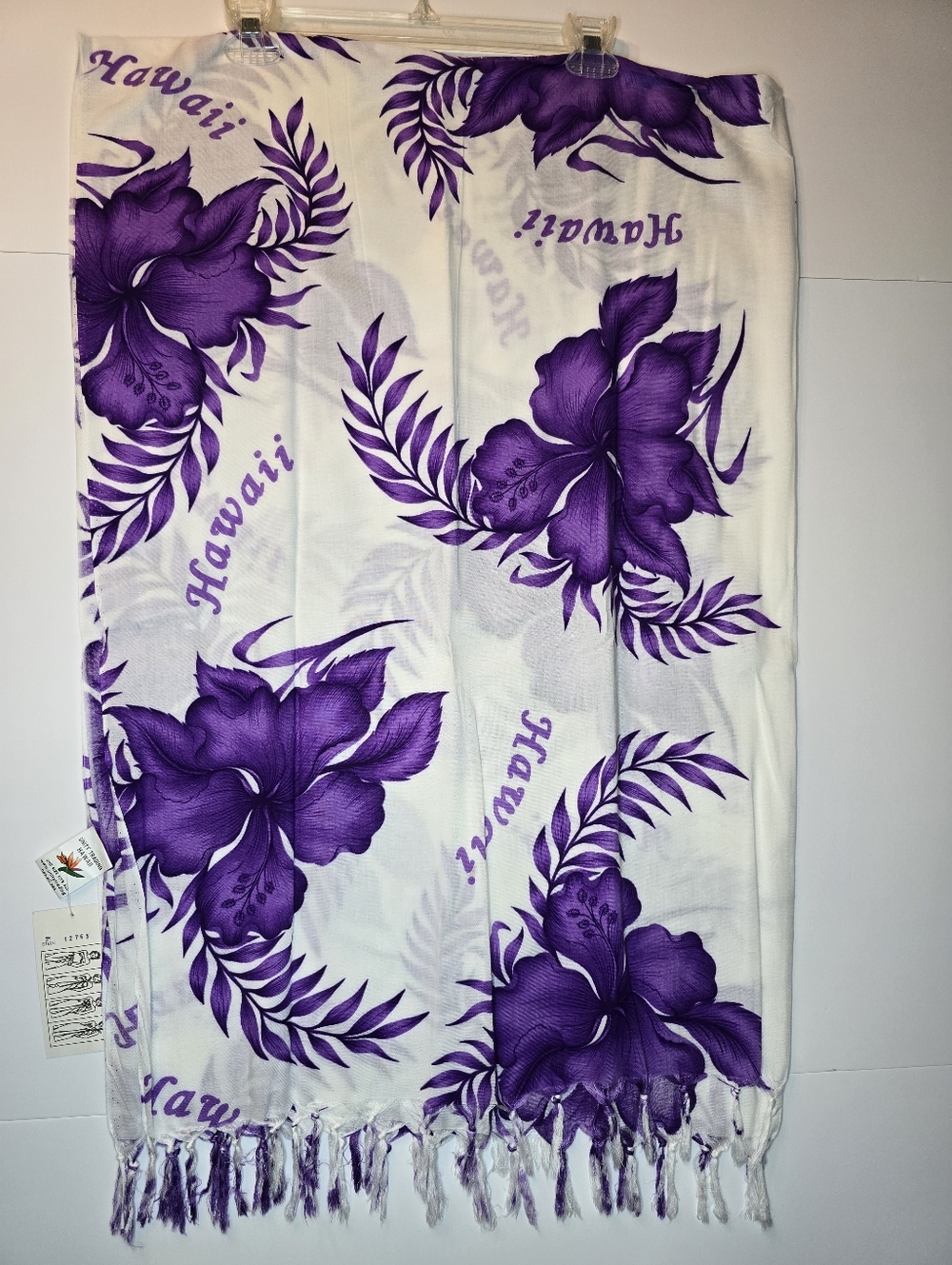 Hawaii Purple Hibiscus Sarong Wrap Fringe Beach Cover Up NWT